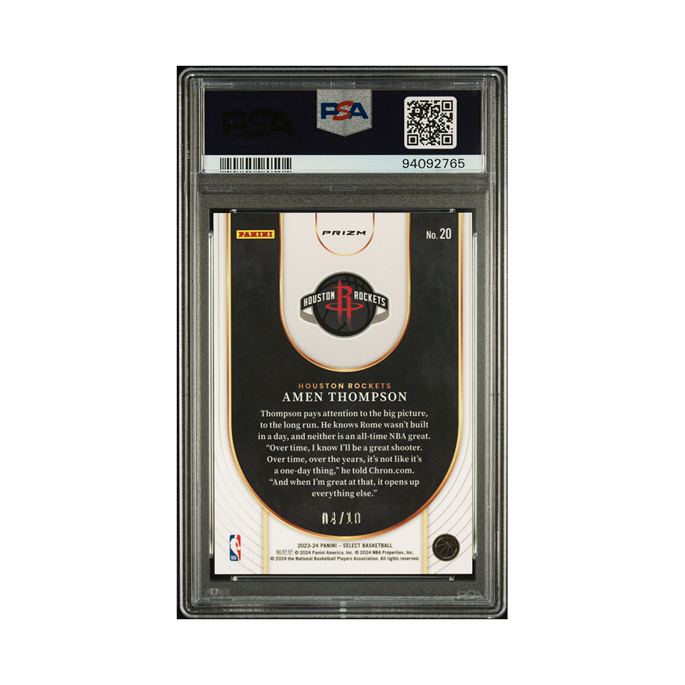 Amen Thompson 2023-24 Panini Select Basketball Neon Icon Rookie Gold /10 PSA 10