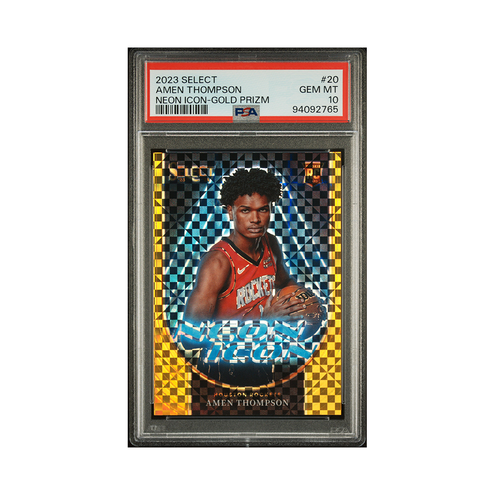 Amen Thompson 2023-24 Panini Select Basketball Neon Icon Rookie Gold /10 PSA 10