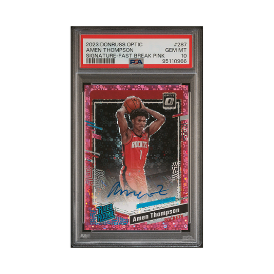 Amen Thompson 2023-24 Panini Donruss Optic Basketball Fast Break Auto Pink /25 PSA 10