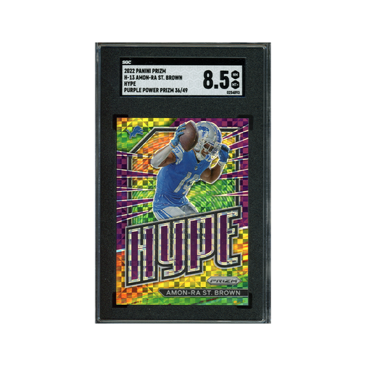 Amon-Ra St. Brown 2022 Panini Prizm Football Hype Purple Power Prizm /49 SGC 8.5