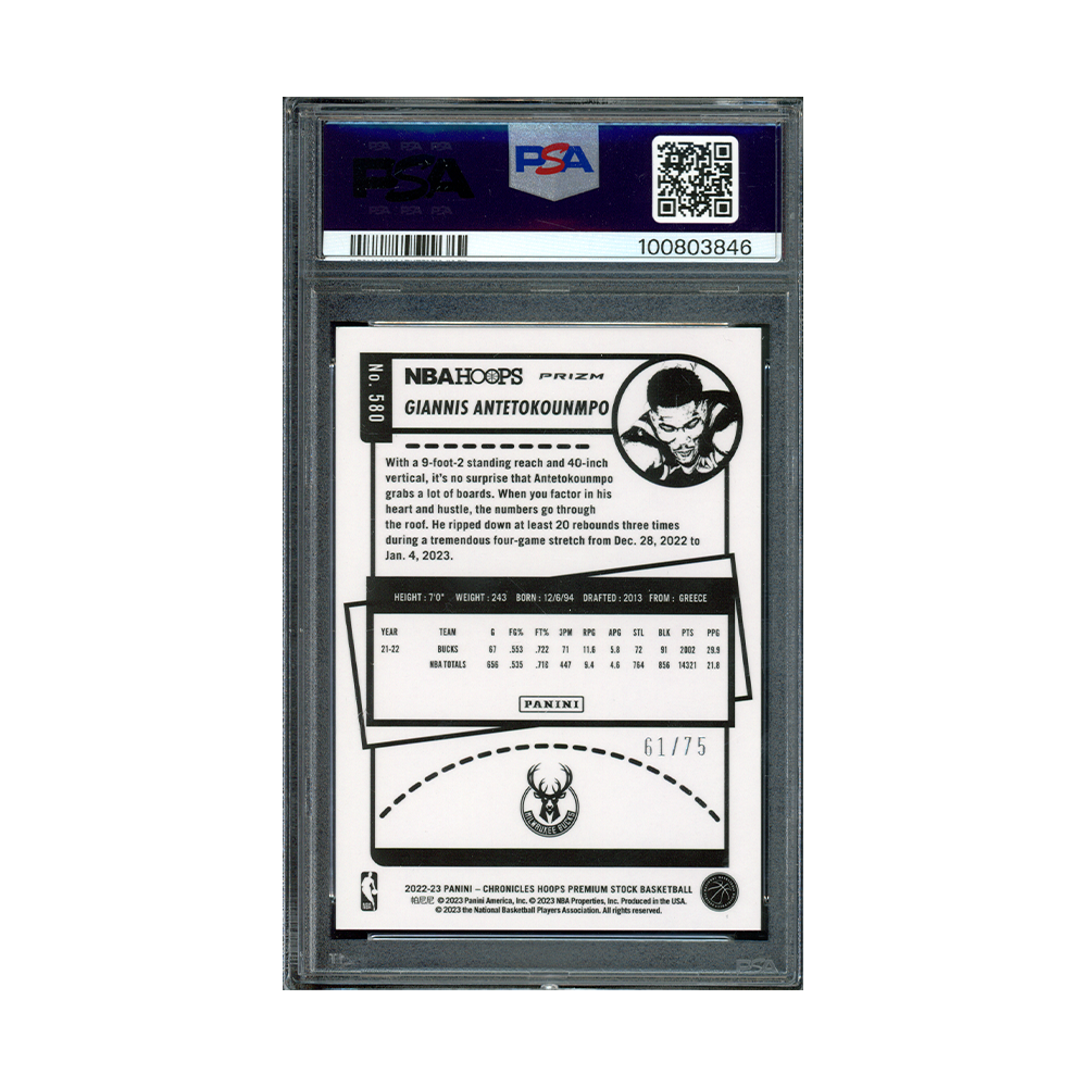 Giannis Antetokounmpo 2022 Panini chronicles Orange /75 PSA 8
