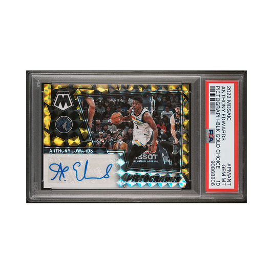 Anthony Edwards 2022-23 Panini Mosaic Basketball Pictograph Black Gold Choice Auto /8 PSA 10