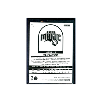 Paolo Banchero 2022-23 Panini Hoops Basketball Tribute Silver Rookie /199