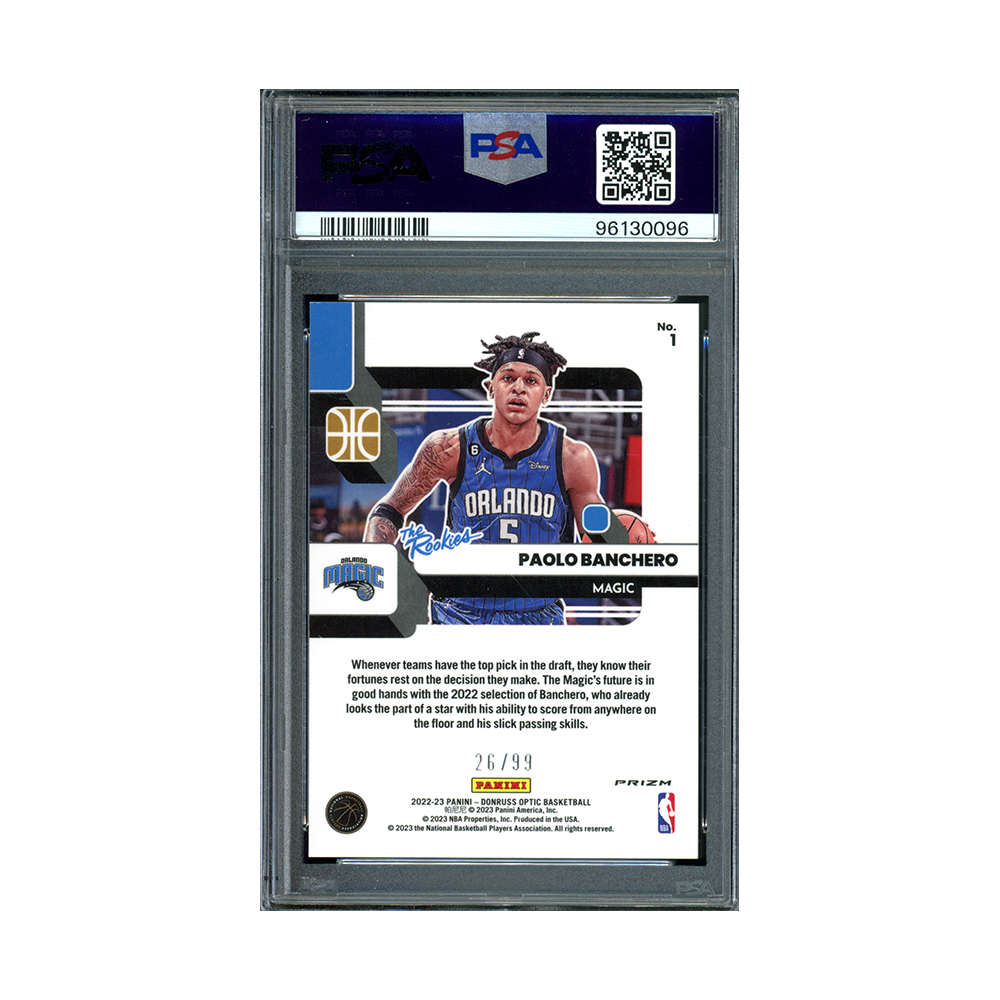 Paolo Banchero 2022-23 Panini Donruss Optic Basketball The Rookies Red & Gold Wave Rookie /99 PSA 10