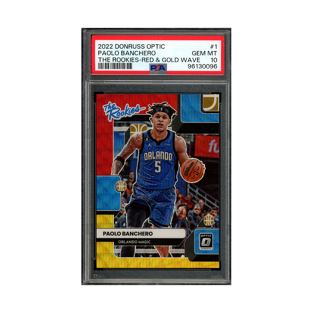 Paolo Banchero 2022-23 Panini Donruss Optic Basketball The Rookies Red & Gold Wave Rookie /99 PSA 10