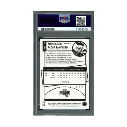 Paolo Banchero 2022 Panini Chronicles Basketball Asia Jade Rookie /18 PSA 9