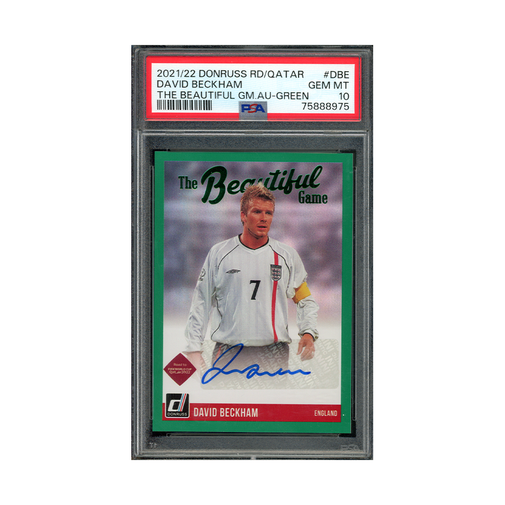 David Beckham 2021-22 Donruss Road to WC Qatar The Beautiful Game Auto Green PSA 10