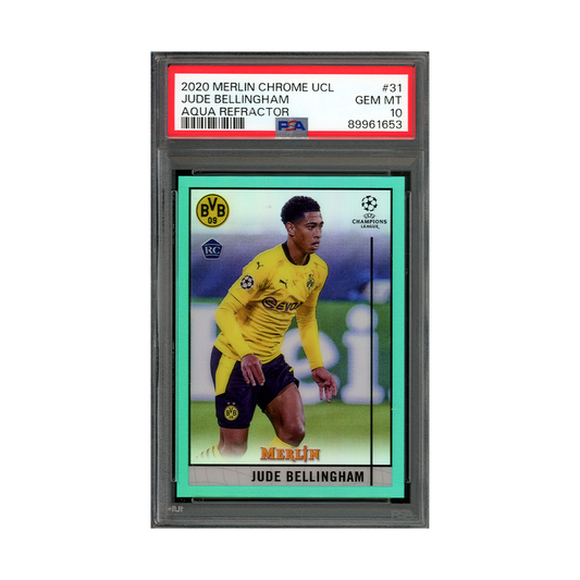 Jude Bellingham 2020 Merlin Chrome UCL Aqua Refractor Rookie /199 PSA 10