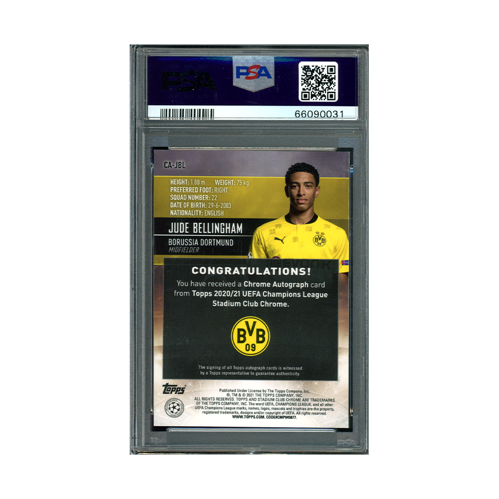 Jude Bellingham 2020 Stadium Club Chrome UCL Rookie Auto PSA 10/9