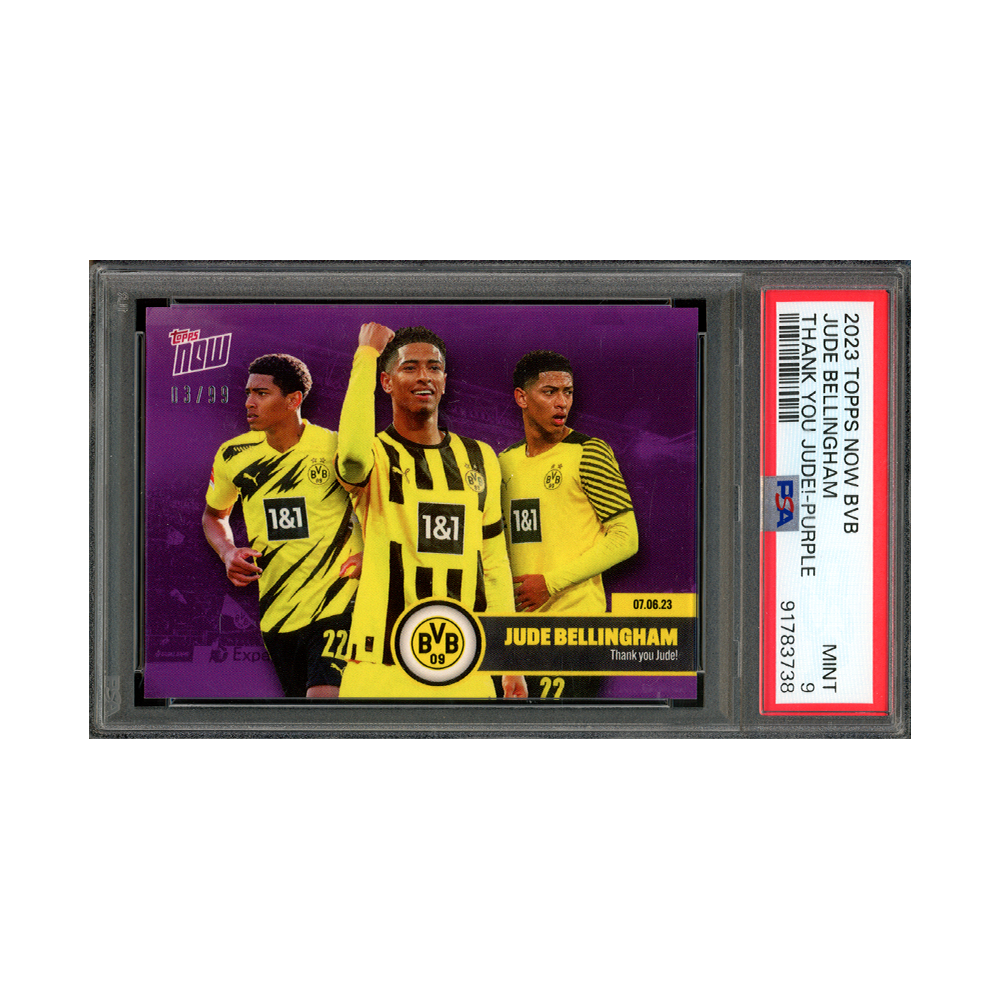 Jude Bellingham 2023 Topps Now BVB Thank You Jude Purple /99 PSA 9