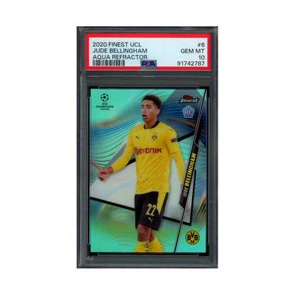 Jude Bellingham 2020 Topps Finest UCL Aqua Refractor Rookie /75 PSA 10