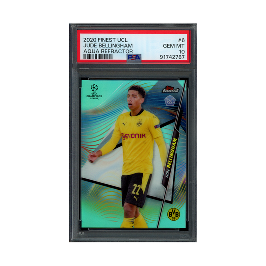 Jude Bellingham 2020 Topps Finest UCL Aqua Refractor Rookie /75 PSA 10