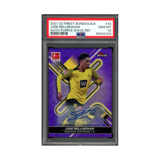 Jude Bellingham 2021-22 Topps Finest Bundesliga Purple Wave Auto /80 PSA 10