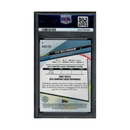 Jude Bellingham 2020 Finest UCL Blue Refractor Rookie /150 PSA 8