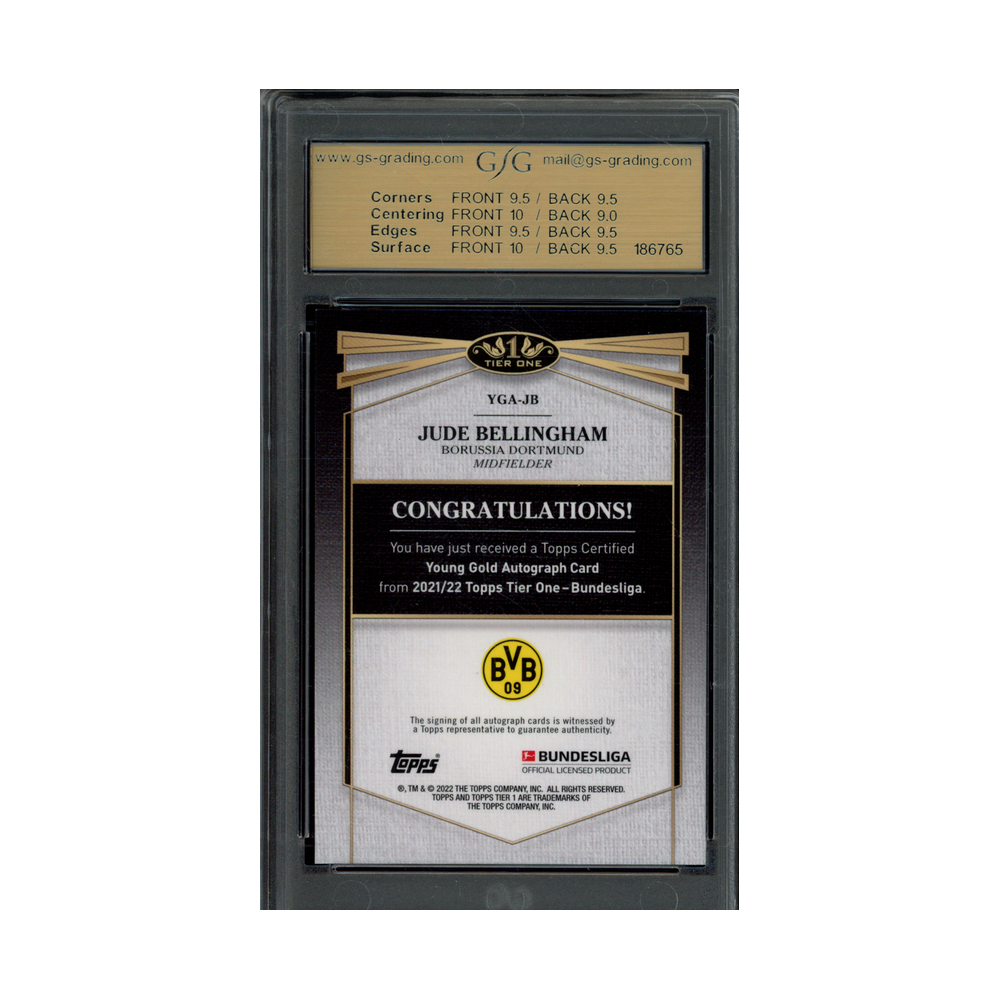 Jude Bellingham 2022 Topps Tier One Young Gold Auto Black /25 GSG 9.5/10