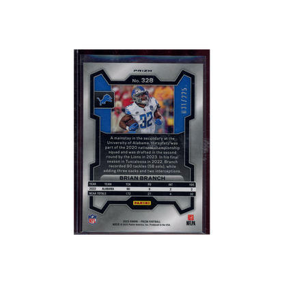 Brian Branch 2023 Panini Prizm Football Rookie Purple Ice /225