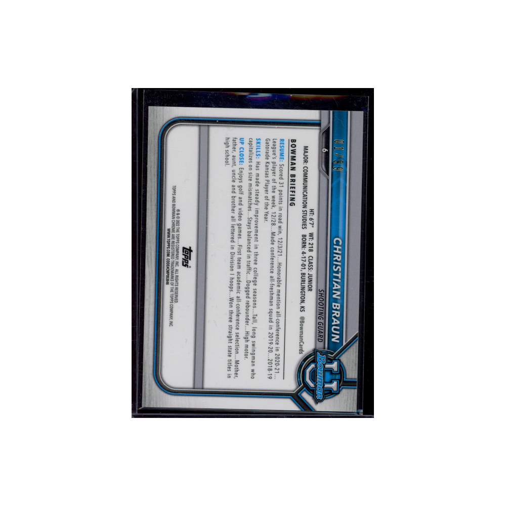 Christian Braun 2021-22 Topps Bowman Chrome University Green Shimmer 1st Bowman /99