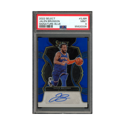 Jalen Brunson 2022-23 Panini Select Basketball Signature Auto Blue /49 PSA 9