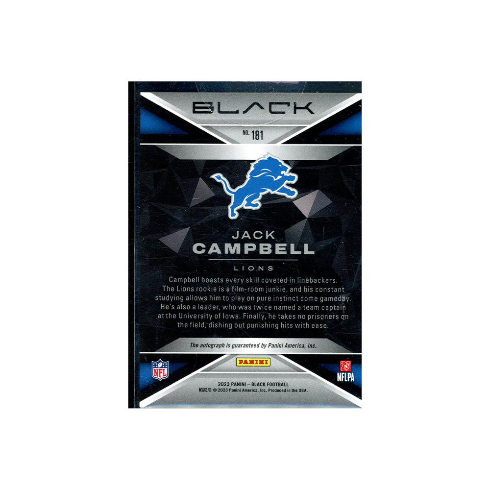 Jack Campbell 2023 Panini Black Football Rookie Auto /199
