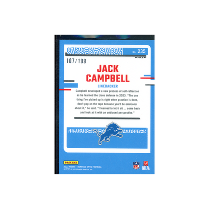 Jack Campbell 2023 Panini Donruss Optic Football Rated Rookie Blue /199