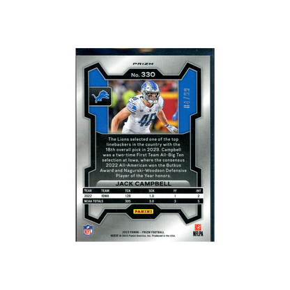 Jack Campbell 2023 Panini Prizm Football Blue Ice Prizm Rookie /99