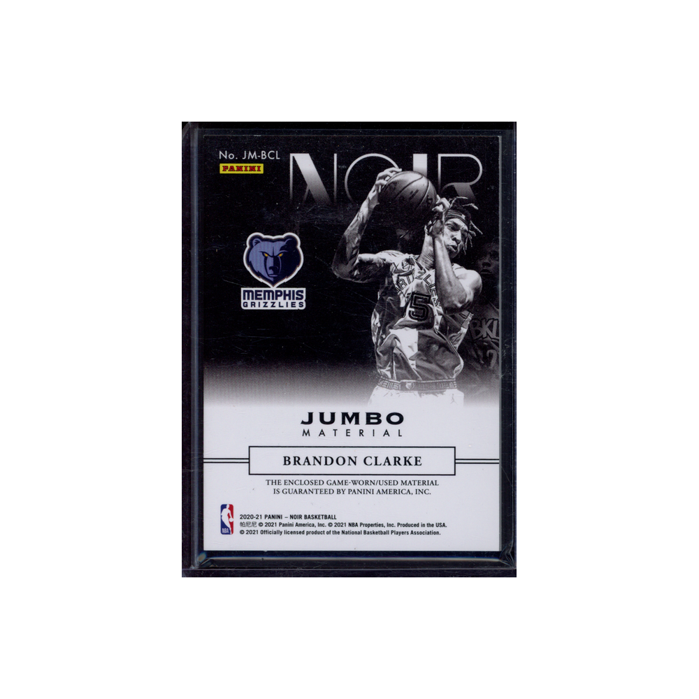 Brandon Clarke 2020-21 Panini Noir Basketball Jumbo Material Game-Worn /99