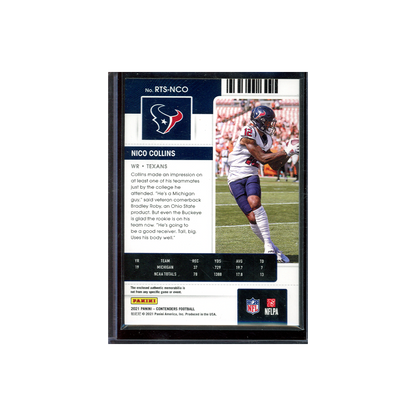 Nico Collins 2021 Panini Contenders Football Rookie Ticket Jersey Green