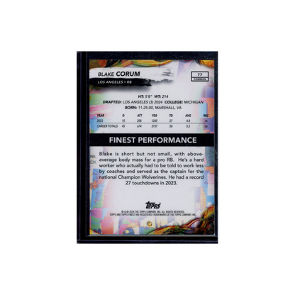 Blake Corum 2024 Topps Finest Football Rookie Blue /325