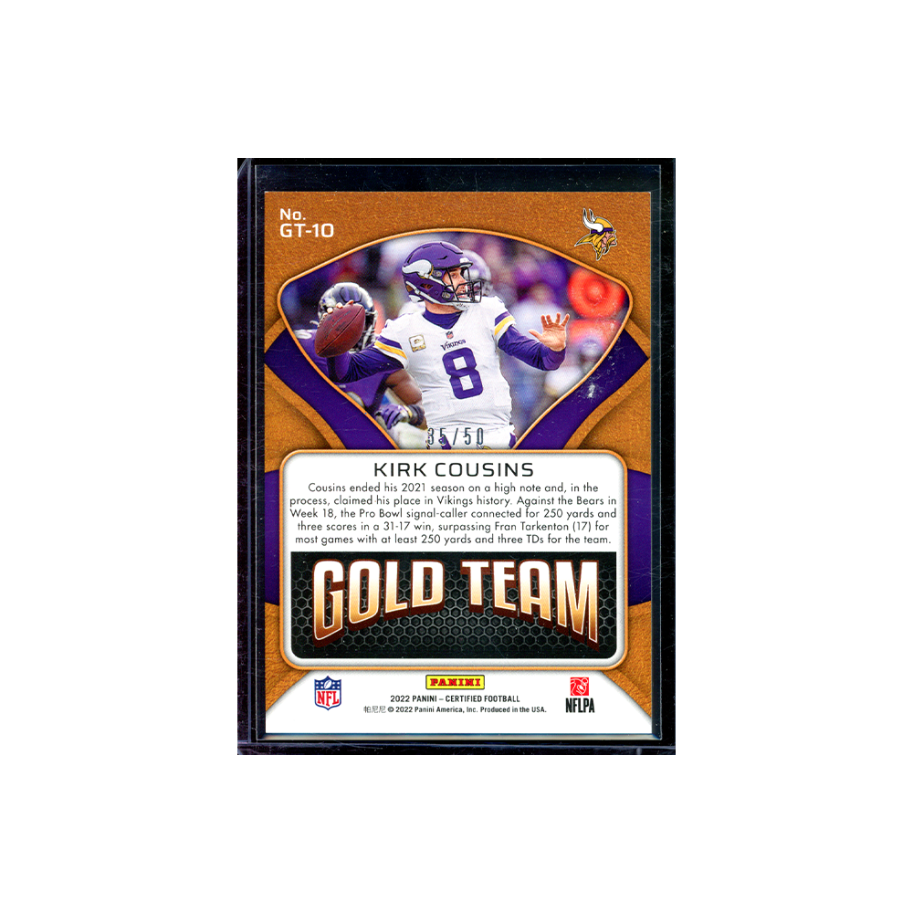 Kirk Cousins 2022 Panini Certified Football Gold Team /50