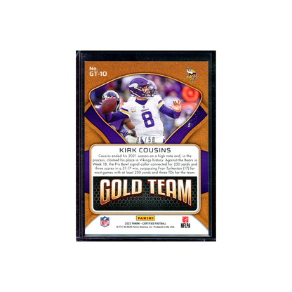 Kirk Cousins 2022 Panini Certified Football Gold Team /50