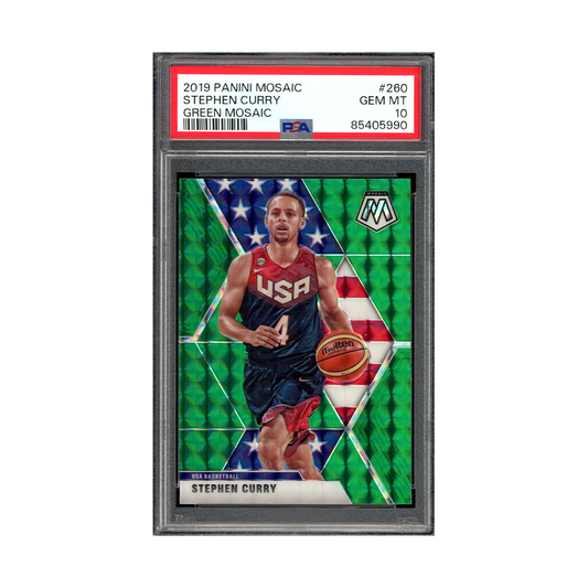 Stephen Curry 2019-20 Panini Mosaic Basketball Green Mosaic PSA 10