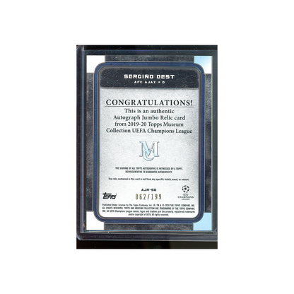 Sergino Dest 2020 Topps Museum UCL Momentous Material Patch Auto /199