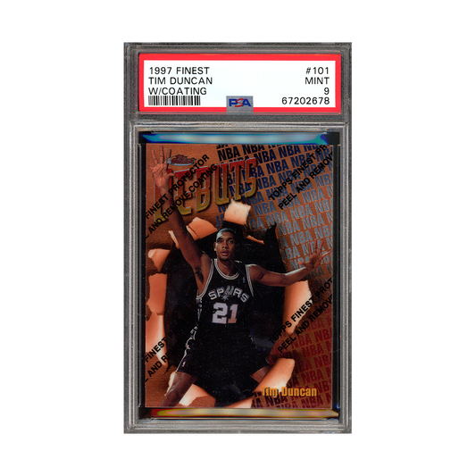 Tim Duncan 1997 Topps Finest Rookie W/Coating PSA 9