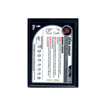 Kevin Durant 2007 Topps Bowman Chrome Basketball Rookie /2999