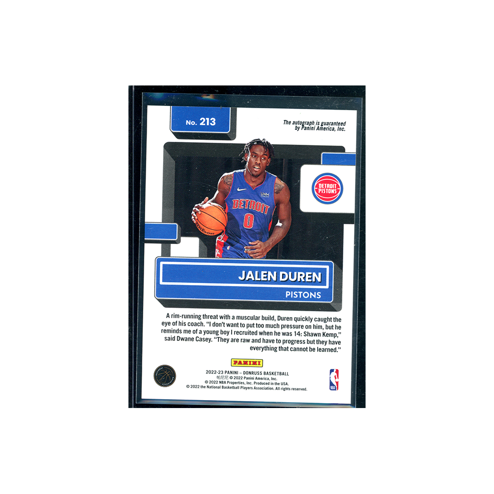 Jalen Duren 2022-23 Panini Donruss Basketball Rated Rookie Choice Auto