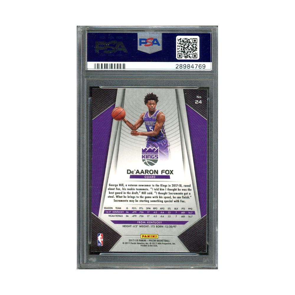 De'Aaron Fox 2017 Panini Prizm Basketball Rookie PSA 10