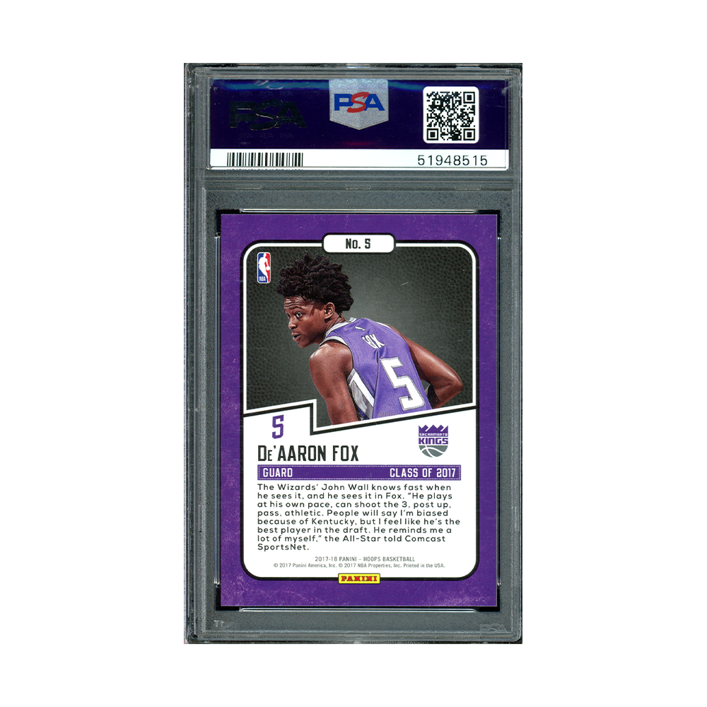 De'Aaron Fox 2017-18 Panini Hoops Basketball Class of 2017 Rookie PSA 10