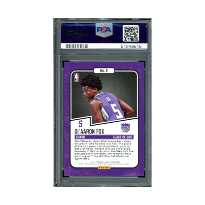 De'Aaron Fox 2017-18 Panini Hoops Basketball Class of 2017 Rookie PSA 10