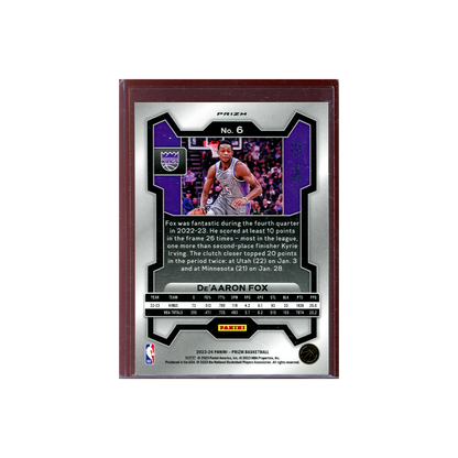 De'Aaron Fox 2023-24 Panini Prizm Basketball Blue Ice /125