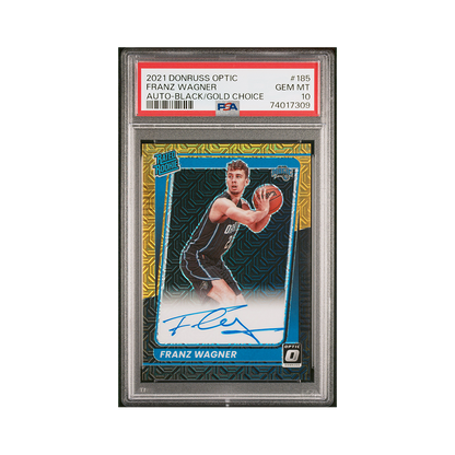 Franz Wagner 2021-22 Panini Donruss Optic Basketball Rated Rookie Auto Black Gold Choice /8 PSA 10