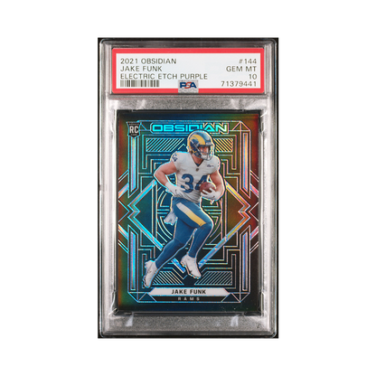 Jake Funk 2021 Panini Obsidian Football Purple Rookie /100 PSA 10