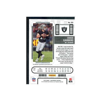 Chase Garbers 2022 Panini Contenders Football Rookie Ticket Auto