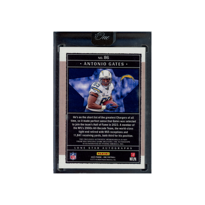Antonio Gates 2023 Panini One Football Lone Star Patch Auto /49