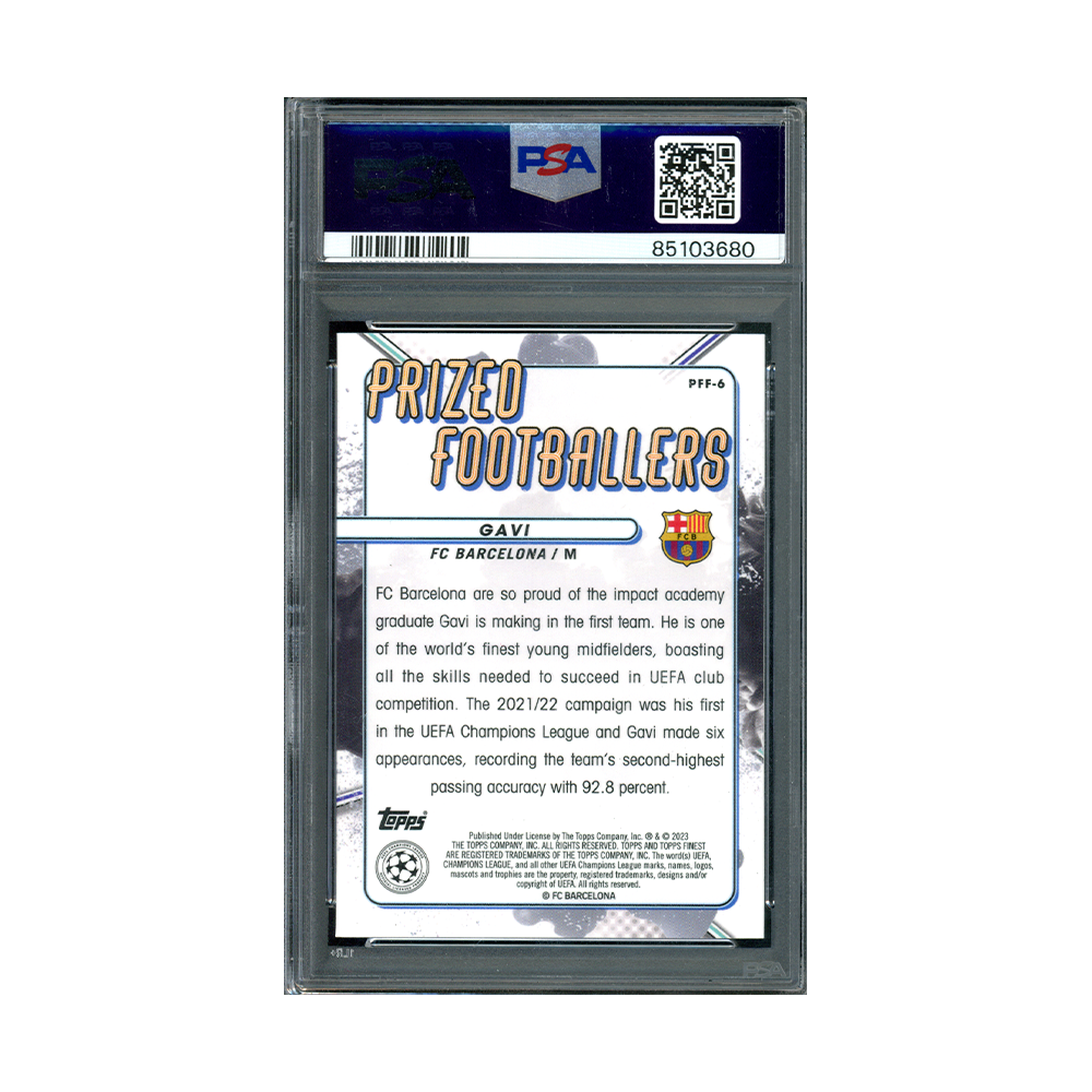 Gavi 2022-23 Finest UCC Prized Footballers Fusion Black & Red PSA 10