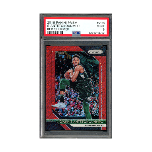 Giannis Antetokounmpo 2018-19 Panini Prizm Basketball Red Shimmer /7 PSA 9