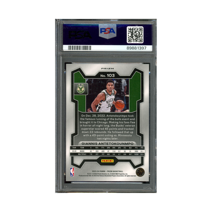 Giannis Antetokounmpo 2023 Panini Prizm Basketball Ruby Wave Prizm PSA 10