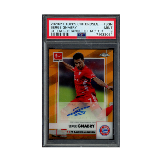 Serge Gnabry 2020-21 Topps Chrome Bundesliga Auto Orange Refractor /25 PSA 9