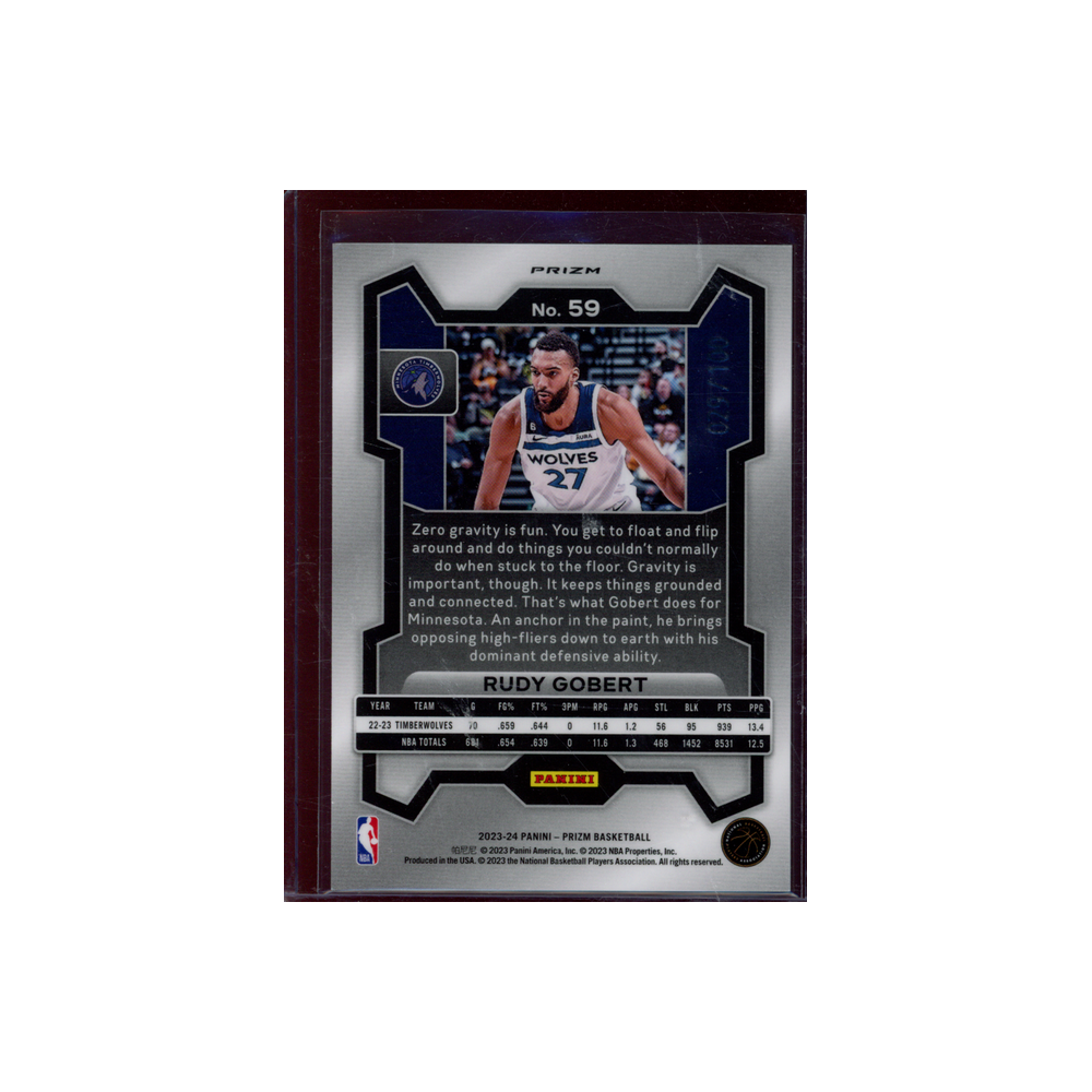 Rudy Gobert 2023-24 Panini Prizm Basketball Red Fast Break /100