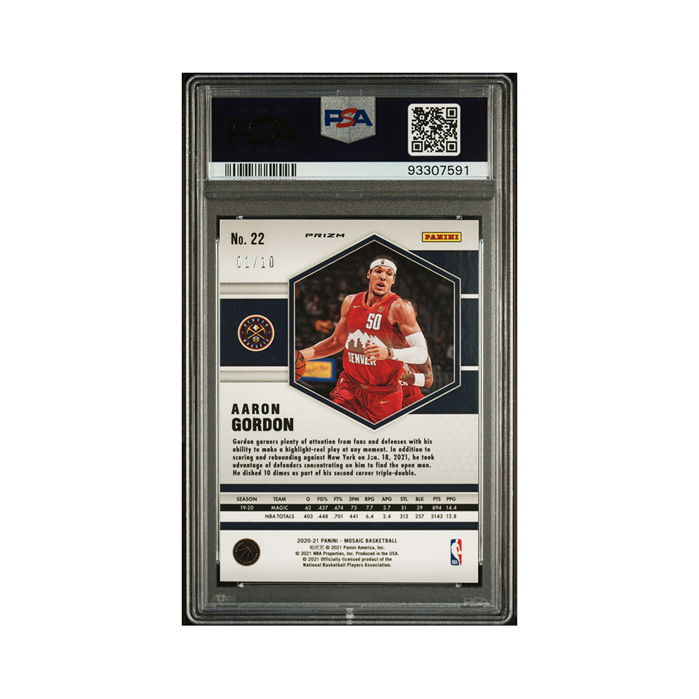 Aaron Gordon 2020-21 Panini Mosaic Basketball Fast Break Gold /10 PSA 8