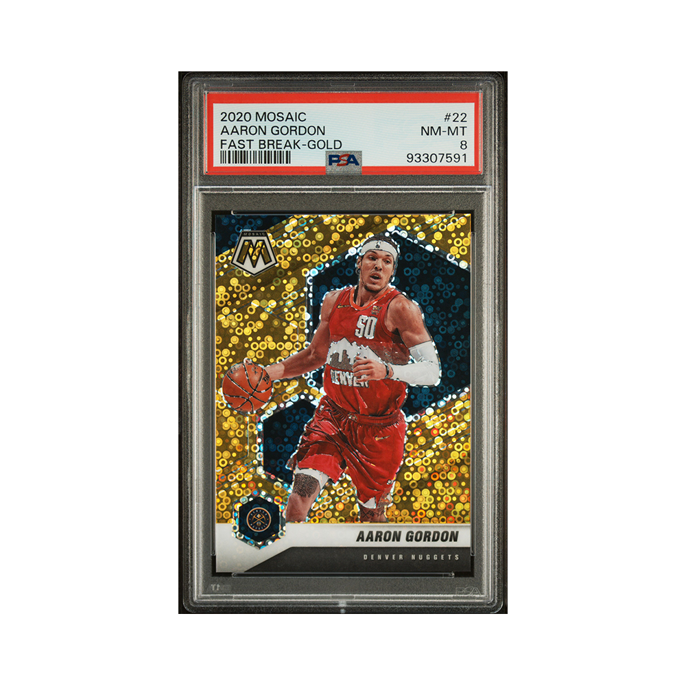 Aaron Gordon 2020-21 Panini Mosaic Basketball Fast Break Gold /10 PSA 8